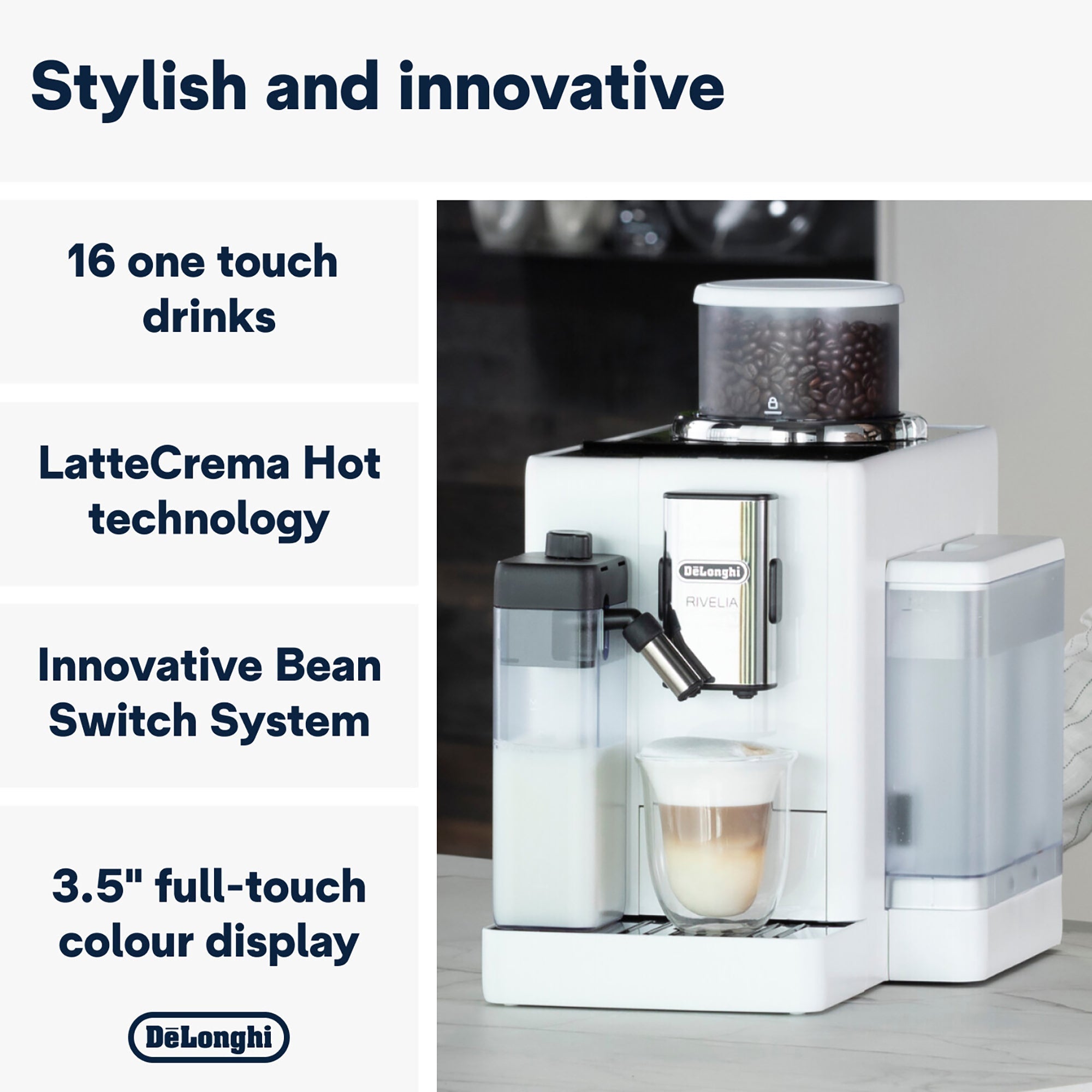 De'Longhi Rivelia Bean to Cup Coffee Machine Arctic White EXAM440.55.W